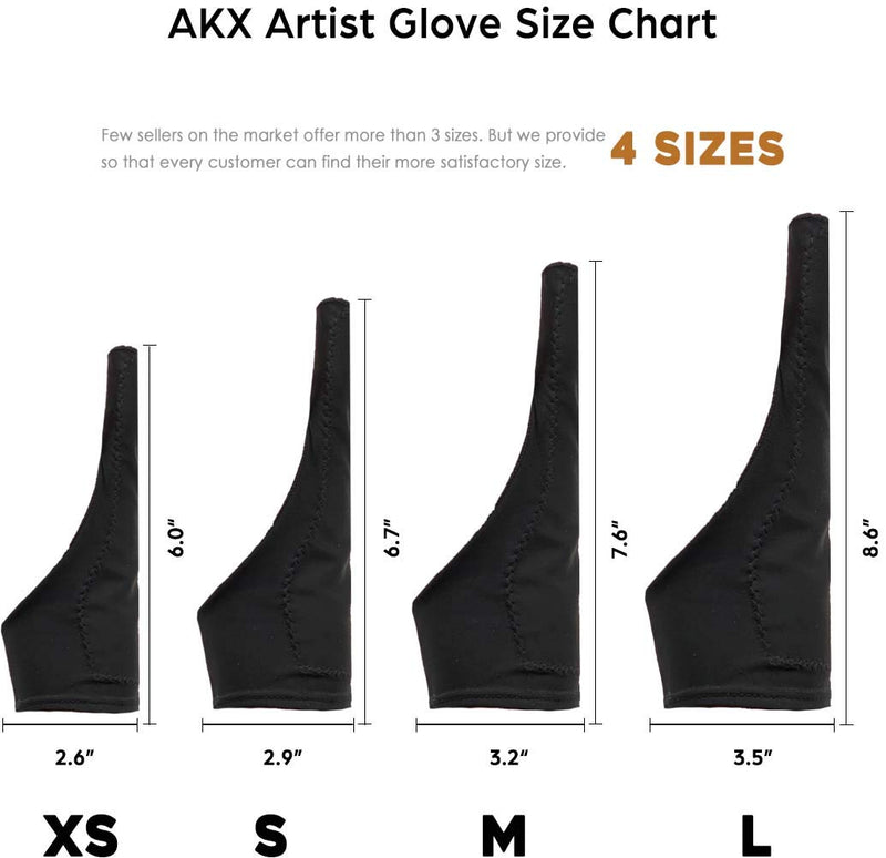 [Australia - AusPower] - AKX Artist Glove XSmall - 2 Pack Palm Rejection Drawing Glove for Graphic Tablet, iPad - Smudge Guard, 1 Finger, Elastic Lycra, Fingerless Glove, Good for Left and Right Hand, Black | AK-010 XS 1 Finger, Black 
