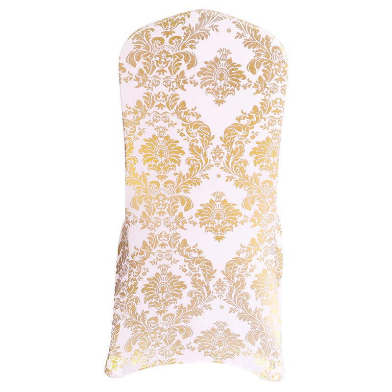 [Australia - AusPower] - Desirable Life Pack of 1 Dining Chair Covers Bronzing Gold Flower Print Removable Washable Spandex Stretch Decorative Chair Slipcovers Set for Party Wedding Home Decorations - Gold+White 