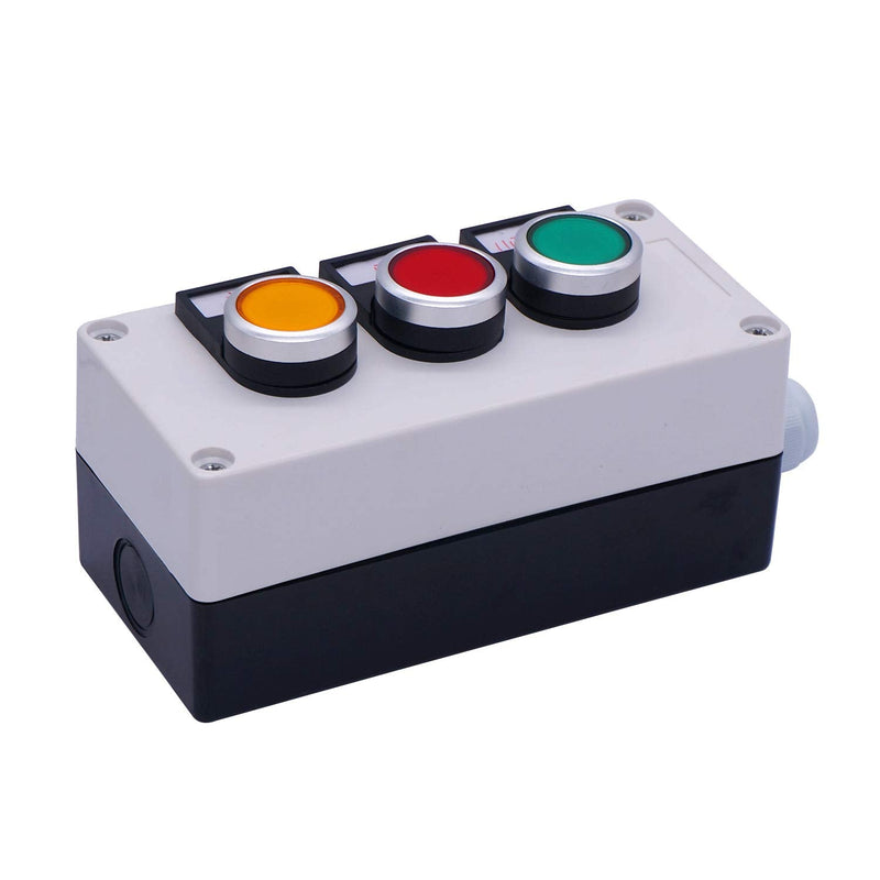 [Australia - AusPower] - Taiss / 22mm 10A 440V 1NO 1NC Red Yellow Green Sign Momentary Push Button Switch Pushbutton Switches Station LA38-11BNGRY-Box 