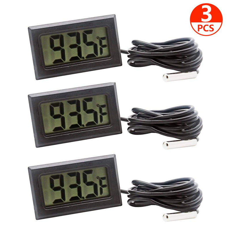 [Australia - AusPower] - Organizer 3pcs Black Digital LCD Thermometer Temperature Monitor with External Probe for Fridge Freezer Refrigerator Aquarium (Fahrenheit) 