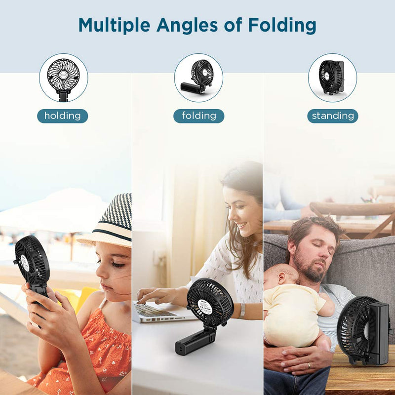 [Australia - AusPower] - Mini Handheld Fan, EasyAcc USB Desk Fan Small Personal Portable Hand Fan Table Fan with Rechargeable Battery Operated Cooling Folding Electric Fan 3-10H Working Hours for Travel Office Outdoor- Black 3-10 Working Hours 