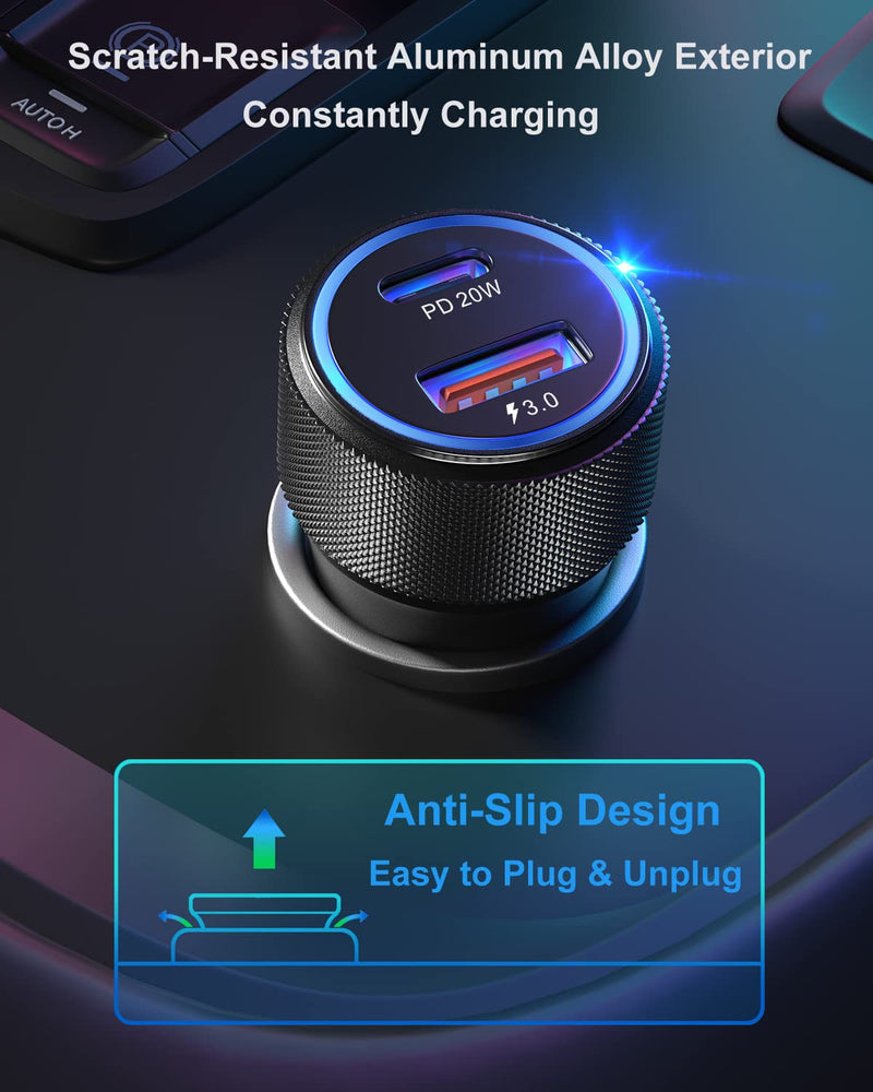 [Australia - AusPower] - [4 Pack] USB C Car Charger, OKRAY 36W Fast Charging Car Charger Adapter, PD20W+QC3.0 Dual Port USB Cigarette Lighter Car Adapter Compatible iPhone 13/12/11/ iPad, Galaxy S22/21, Wireless Car Charger 