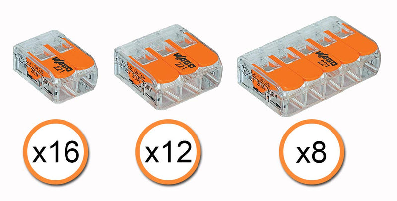 [Australia - AusPower] - WAGO 221 LEVER-NUTS 36pc Compact Splicing Wire Connector Assortment. Includes (16x) 221-412, (12x) 221-413, (8x) 221-415 