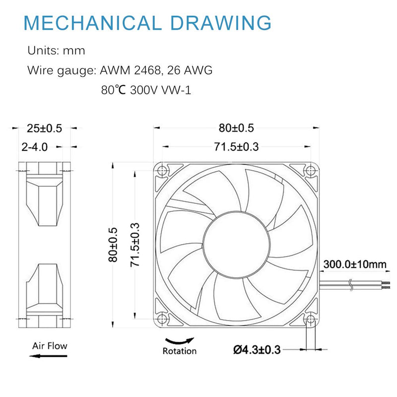 [Australia - AusPower] - GDSTIME 80mm x 80mm x 25mm 24V Brushless DC Cooling Fan 