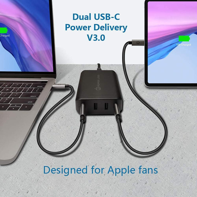 [Australia - AusPower] - USB-C Charger, PEPPER JOBS 90W 4-Port Multiport Type C Charging Station, USB C PD Power Charger with 2 USB-C 3.0 Ports (60W+18W) and 2 USB-A Ports (12W) for MacBook/iPad/iPhone/Samsung Galaxy/Switch 