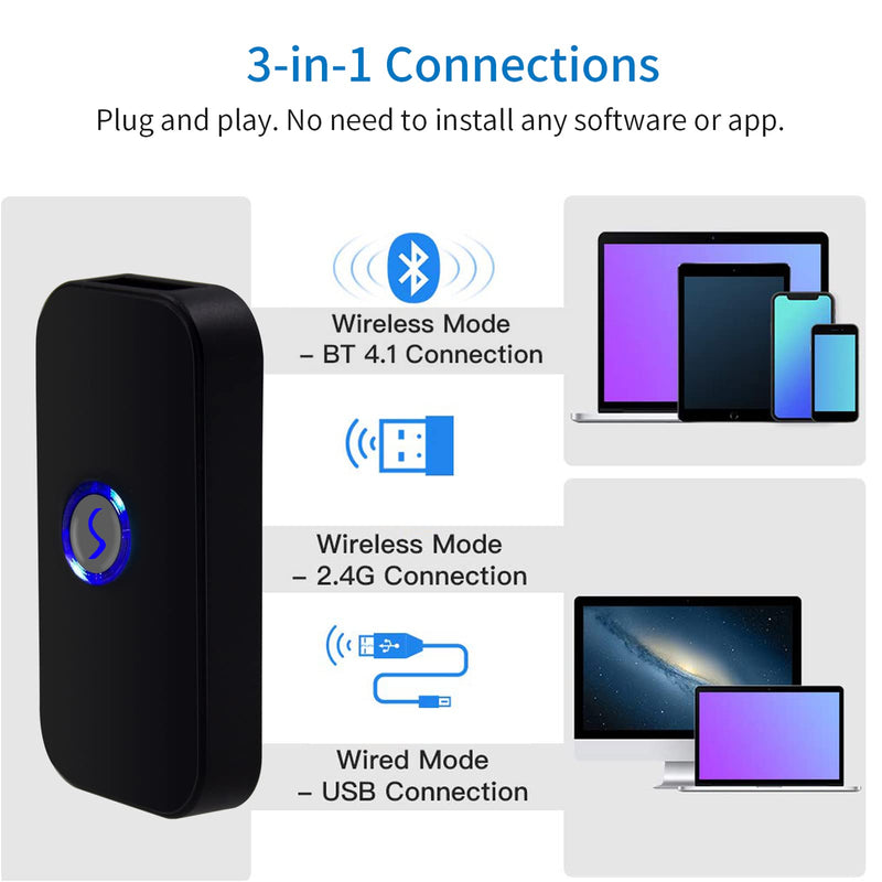 [Australia - AusPower] - Alacrity Bluetooth Barcode Scanner Portable 1D USB Laser Mini Bar Code Reader 3-in-1 Bluetooth & USB Wired & 2.4G Wireless Bar Code Reader Scanner Compatible Windows, Mac,Android, iOS or Phones 