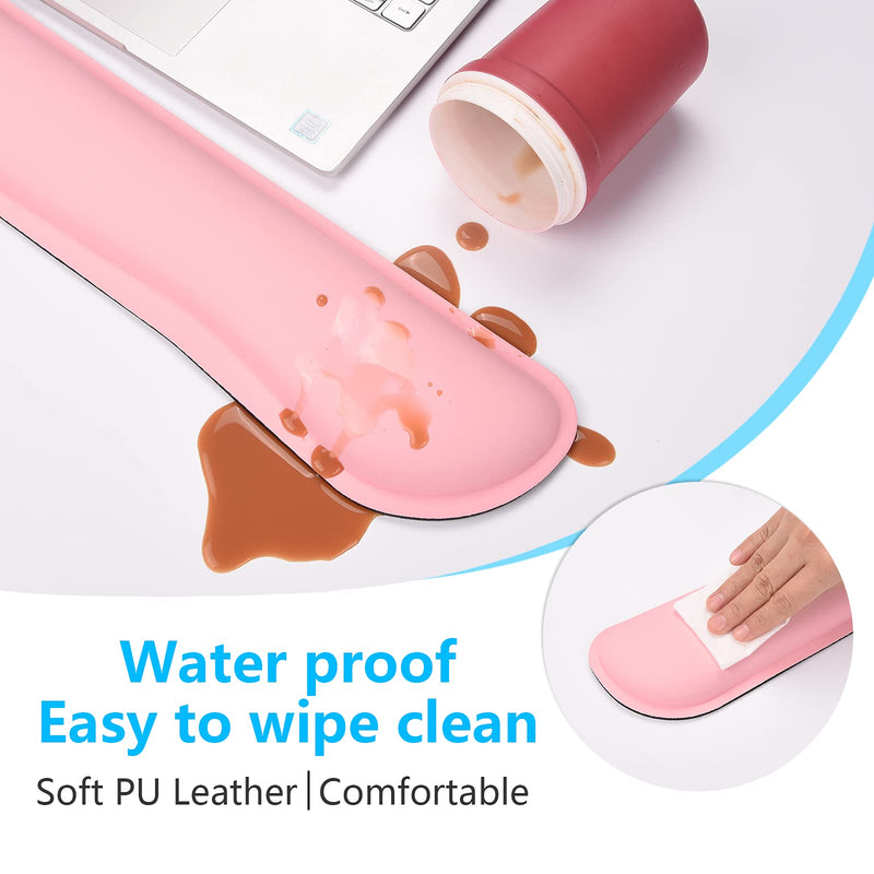 [Australia - AusPower] - DAPESUOM Keyboard Wrist Rest Pad, Mouse Wrist Rest Support, Ergonomic Mouse Pad, Upgrade Cleanable PU Leather Keyboard Wrist Pillow Rest Pad, Widened Memory Foam Set, Easy Typing, Pain Relief, Pink 