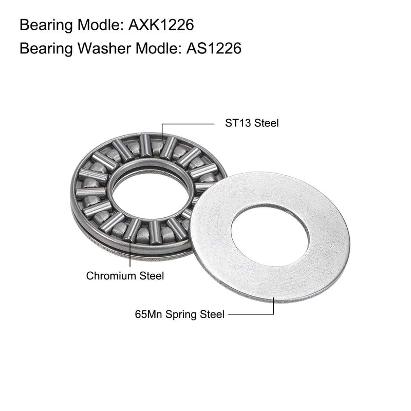 [Australia - AusPower] - uxcell AXK1226 Thrust Needle Roller Bearings with Washers 12mm Bore 26mm OD 2mm Width 4pcs 