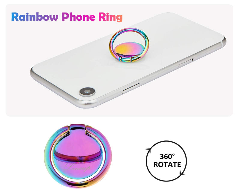 [Australia - AusPower] - lenoup Rainbow Cell Phone Ring Stand Holder,Purple Multicolor Ring Grip Kickstand,360 Rotation Metal Finger Ring for Almost All Phones,Pad 