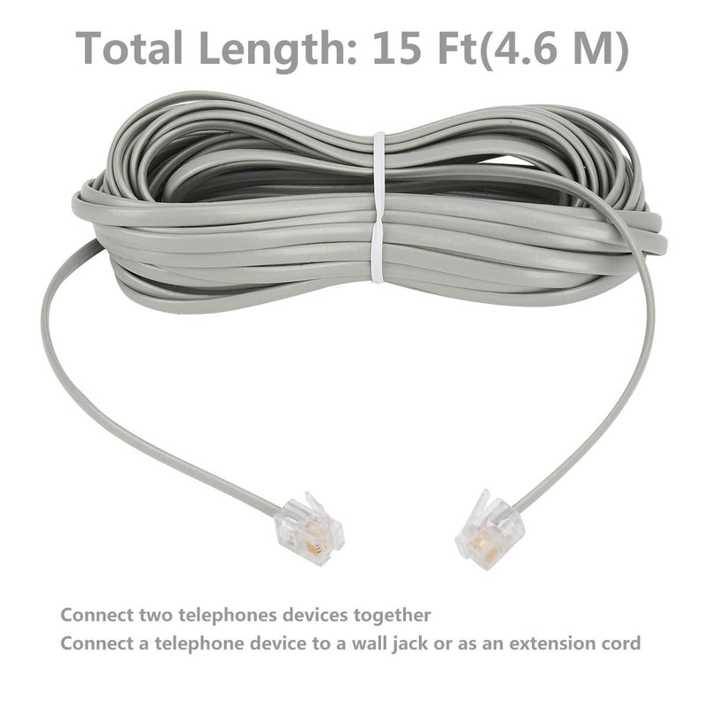 [Australia - AusPower] - Uvital 15 Feet Telephone Landline Extension Cord Cable Line Wire with Standard RJ-11 6P4C Plugs(Grey 4.6M,1Pack) 15ft Grey(1 Pack) 