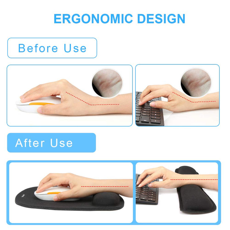 [Australia - AusPower] - TECKNET Keyboard Wrist Rest and Mouse Pad with Wrist Support, Memory Foam Set for Computer/Laptop/Mac, Lightweight for Easy Typing & Pain Relief Ergonomic Mousepad (Black) Black 
