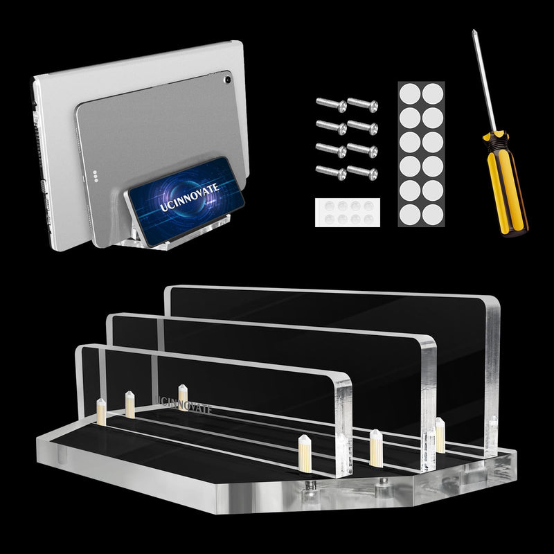[Australia - AusPower] - UCINNOVATE Vertical Laptop Stand, Acrylic Laptop Holder Desk with Adjustable Dock, Dual Desktop Notebook Stand Fits All MacBook/Surface/Gaming Laptop/iPad/Pro/Chromebook/HP/Dell/Computer/Keyboard Acrylic Vertical Laptop Stand(clear) 