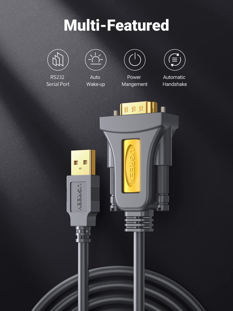 [Australia - AusPower] - UGREEN USB to RS232 Adapter Serial Cable DB9 Male 9 Pin with PL2303 Chipset RS-232 Converter Cable for Windows 10 8.1 8 7 XP Vista, Mac OS, Linux, 6FT 