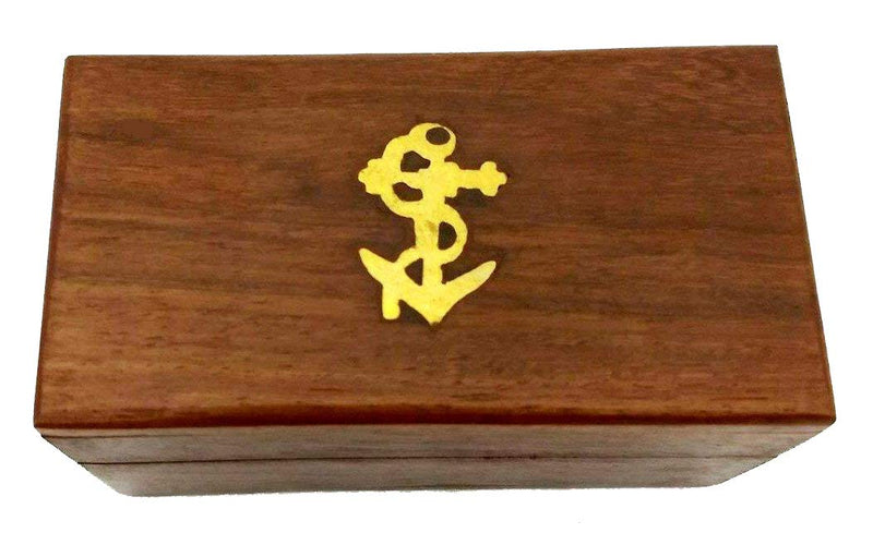 [Australia - AusPower] - 6" Brass Handheld Telescope with Wooden Box - Pirate Navigation with Anchor Wooden Box 