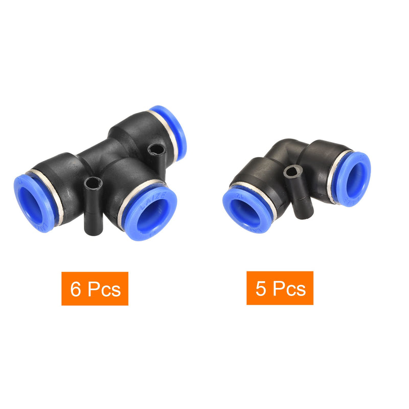 [Australia - AusPower] - MECCANIXITY Plastic Push to Connect Fittings Fit 12mm Tube OD Push Lock Tube Fitting, 6Pcs Tee 5Pcs Elbow Black Blue 