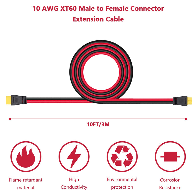 [Australia - AusPower] - Billion wealth 12 AWG 10Feet XT60 Male to Female Connector Extension Cable Compatible with Solar Panel and Portable Power Station 