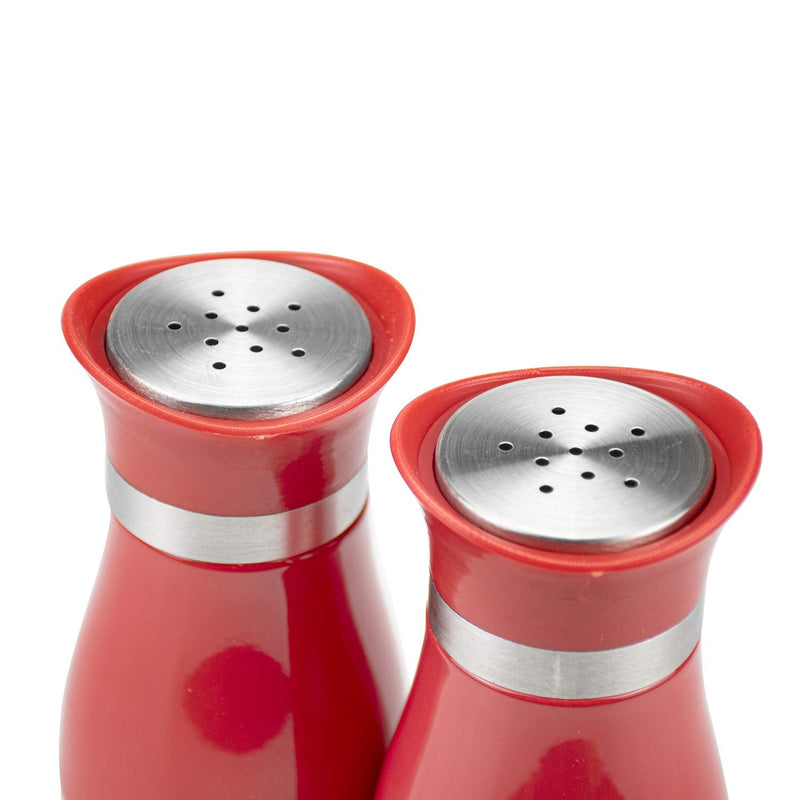 [Australia - AusPower] - Tebery 4 Ounces Red Salt and Pepper Shakers Set, Elegant Stainless Steel with Glass Bottom 