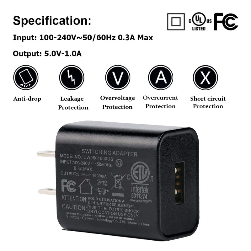[Australia - AusPower] - Micro USB Wall Charger, 5V 1A Power Supply USB 5V 1A Power Adapter with 1.5m Android Charger Cable, UL Certified 5V 1A Micro USB Wall Plug Charger Compatible with Android Phone Kindle and Power Bank 