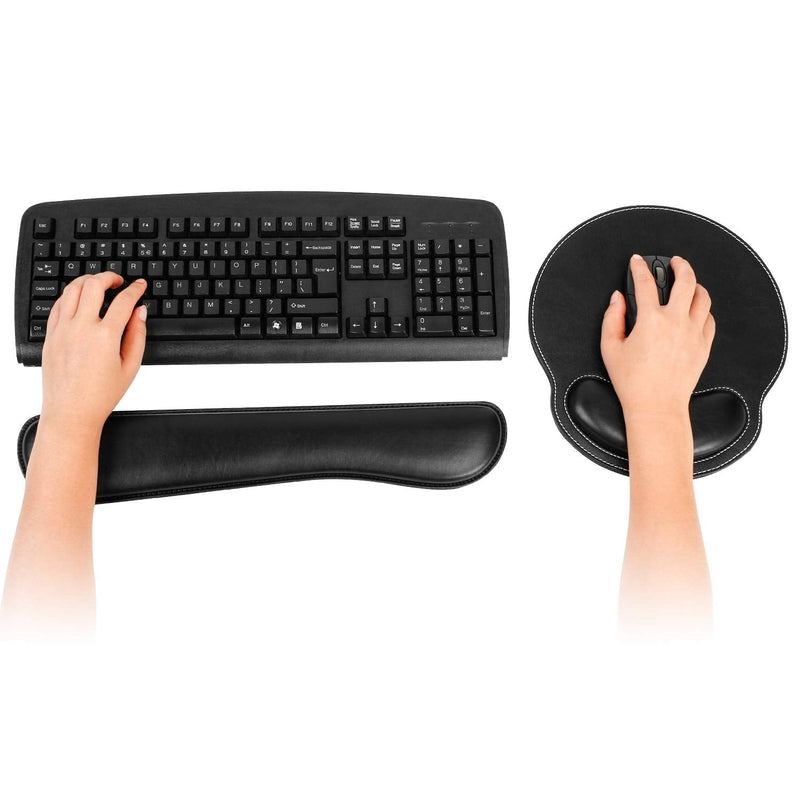 [Australia - AusPower] - RICHEN Ergonomic PU Leather Keyboard Wrist Rest and Mouse Pad with Wrist Support, Memory Foam Set for Computer/Laptop,Gaming and Office, Comfortable for Easy Typing & Pain Relief (PU Black) Pu Black 