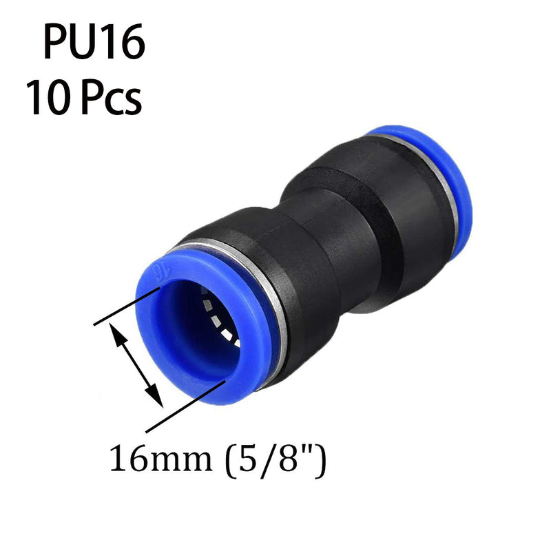[Australia - AusPower] - 16mm Quick Fitting, 5/8” OD Push to Connect Pipe Tube Straight Fittings, Pneumatic Air Line Connector 10Pcs (PU16) 16mm(PU16) 