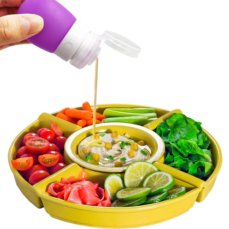 [Australia - AusPower] - 4 pcs Squeeze Salad Dressing Bottles, FineGood 1.3oz and 2 oz. Portable Sauce Containers, Leak Proof Food Storage Condiment Bottles, Comes with 2 pcs Cleaning Brushes - 4 Colors 