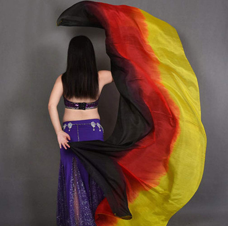 [Australia - AusPower] - KIKIGOAL Women's 100% Silk Belly Dance Veils and Hand Scarves Gradual Colors 1.14x2.5m/98"x45" Black Red Yellow 