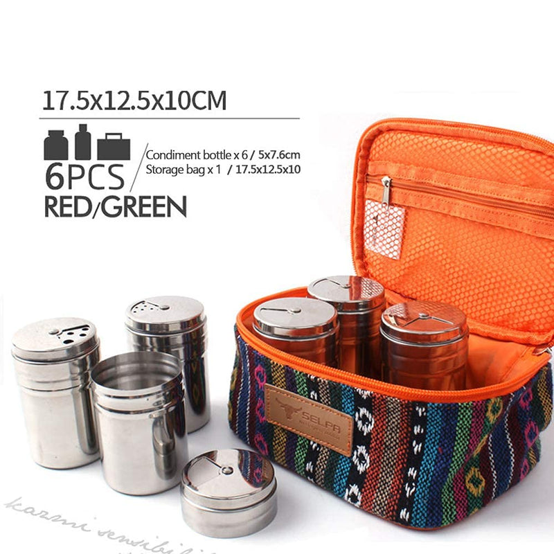 [Australia - AusPower] - Stainless Steel Spice Shaker with Rotating Lids and Travel Bag, Salt And Pepper Shakers Set For Salt Sugar Spice Dry Herb Spice Condiment (6 Pcs ) 