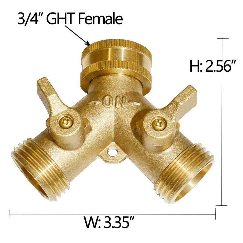 [Australia - AusPower] - Garden Hose Y Valve Connectors Brass Hose Splitter with Solid Brass Handle Brass Y Valve Water Garden Hose Adapter 2 Way Y Valve 3/4" GHT Thread Extra 4 Presure washers (1) 1 