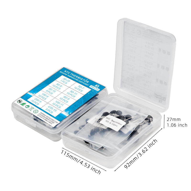 [Australia - AusPower] - KOKISO NTC Thermistor Resistors 10 Values 81 PCS Inrush Current Limiter Temperature Sensors Assorted Kit Assortment(3D-25,5D-7,5D-9,5D-11,5D-15,8D-9,10D-9,10D-11,20D-9,47D-15) 