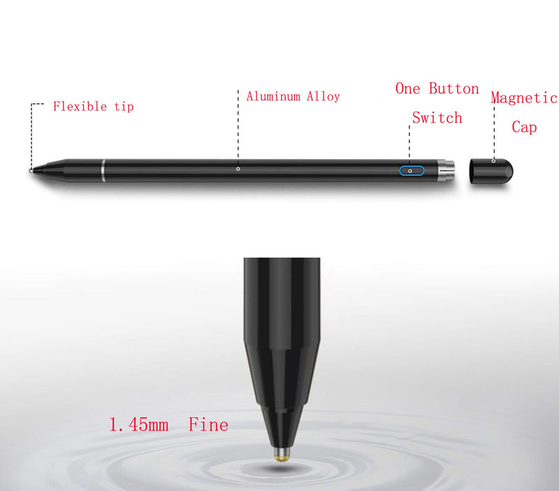 [Australia - AusPower] - Stylus Pen for Touch Screens, Digital Pencil Active Pens Fine Point Stylist Compatible with iPhone iPad Pro and Other Tablets Black 