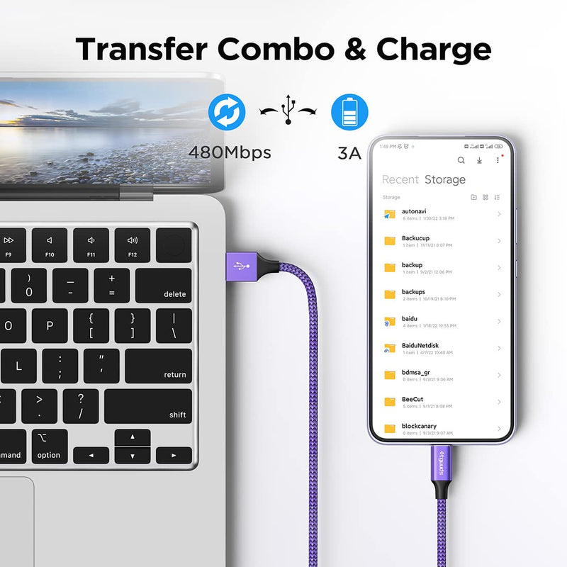 [Australia - AusPower] - etguuds Purple USB C Cable 3.3ft Fast Charging, 2-Pack Type C Cable Braided USB to USB C Cable for Samsung Galaxy S23 S22 S21 S20 S10 S10E S9 A10e A32 A52, Z Flip/Fold 4 3, Note 20 10 9, Moto, Pixel 