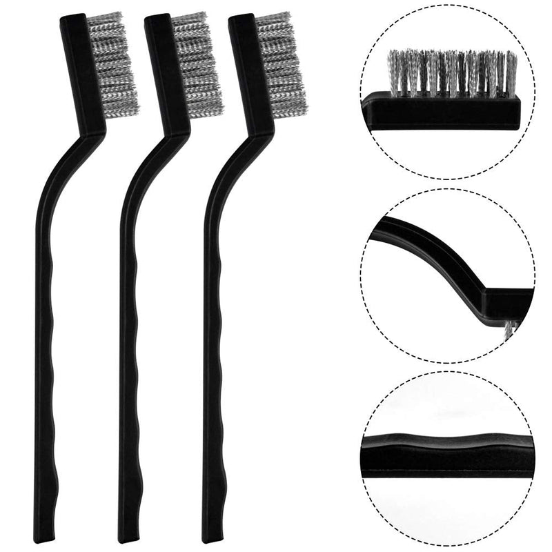 [Australia - AusPower] - Topbuti 15 Pcs Mini Stainless Steel Wire Brush Set for Cleaning Welding Slag Rust, Wire Bristle Scratch Brush Set, Curved Handle Brushes 