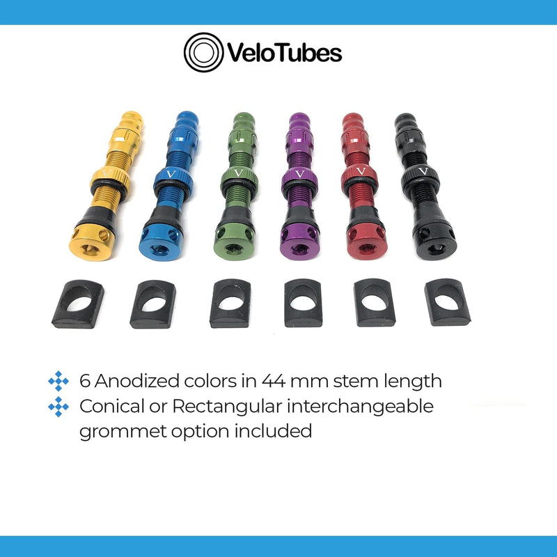 [Australia - AusPower] - VeloTubes Premium 44mm Tubeless Schrader Valves - Pair - Integrated Core Removal Tool - Grommet Options - Choose Color… 