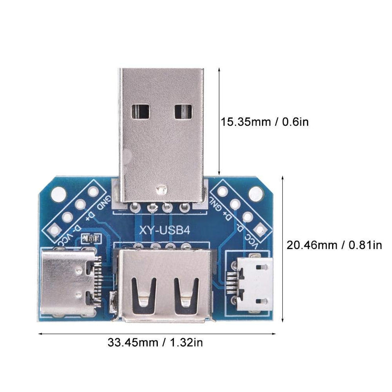 [Australia - AusPower] - 5pcs USB Adapters, Male to Female USB Connector DIP Adapter Branch Board 2.54mm 4P Micro Type-C Connector Converter 
