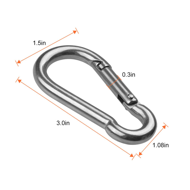 [Australia - AusPower] - CBTONE 8 Pack 3 Inch Spring Snap Hook Stainless Steel 304 Carabiner Clips Heavy Duty Quick Link Hook for Outdoor Camping Hiking Hammock Swing (M8 x 80mm) 