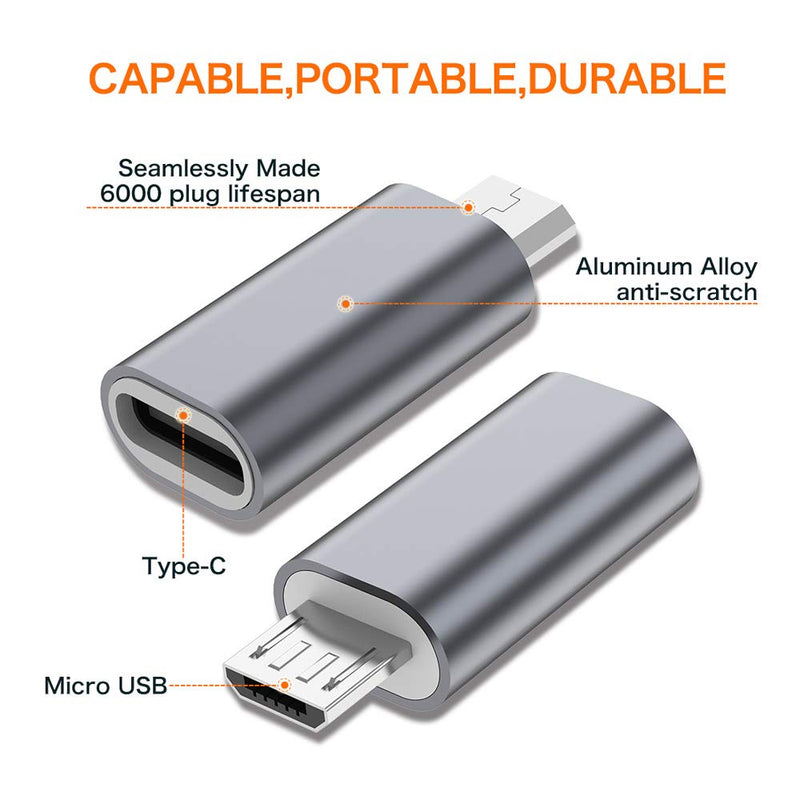 [Australia - AusPower] - USB C to Micro USB Adapter, (4-Pack) Type C Female to Micro USB Male Convert Connector Support Charge Data Sync Compatible with Samsung Galaxy S7 S7 Edge, Nexus 5 6 and Micro USB Devices(Grey) Grey 