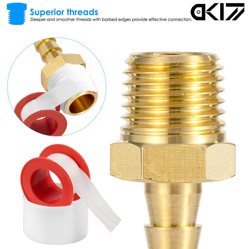 [Australia - AusPower] - Brass 1/4" Barb X 1/4" NPT Male End Air Hose Pipe Fitting Threaded Connector Adapter, Pack of 5 