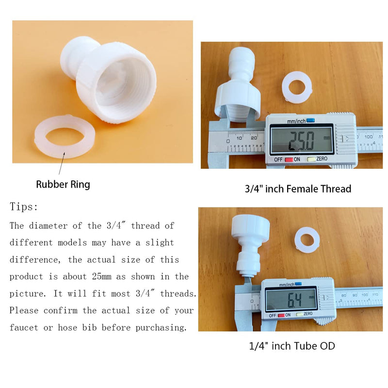 [Australia - AusPower] - ESHIONG Hose Bib Quick Connect Adapter for RO ( Reverse Osmosis ) water filter,NSF Certified 3/4" Female Thread to 1/4" OD Push to Connect Plastic ro Fittings .?Pack 6? 1/4'' tube to 3/4'' female thread 