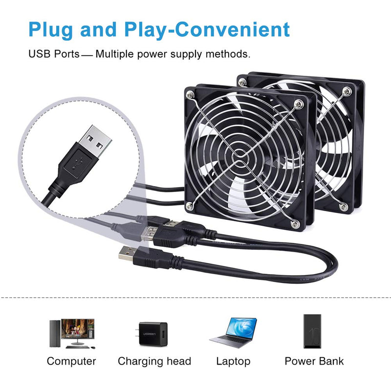 [Australia - AusPower] - 2 Packs Wathai 120mm x 25mm 120mm 5V USB Fan for Receiver AV cabint Game Console PC Laptop TV Box Projector Router Cooling 