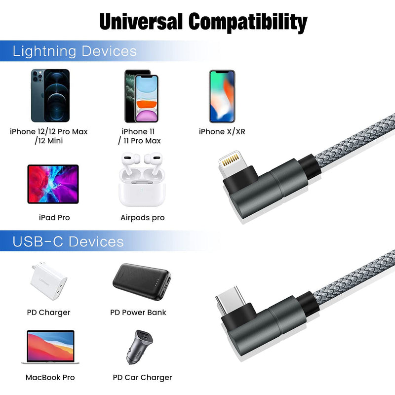 [Australia - AusPower] - USB C to Lightning Cable MFi Certified PD Fast iPhone 12 Charging 6ft Cable 90 Degree Type C Charger Cord Compatible with iPhone 13/12/12 ProMax/12Mini/11 Pro Max/X/XS/XR/8, iPad 8th (Grey) … 