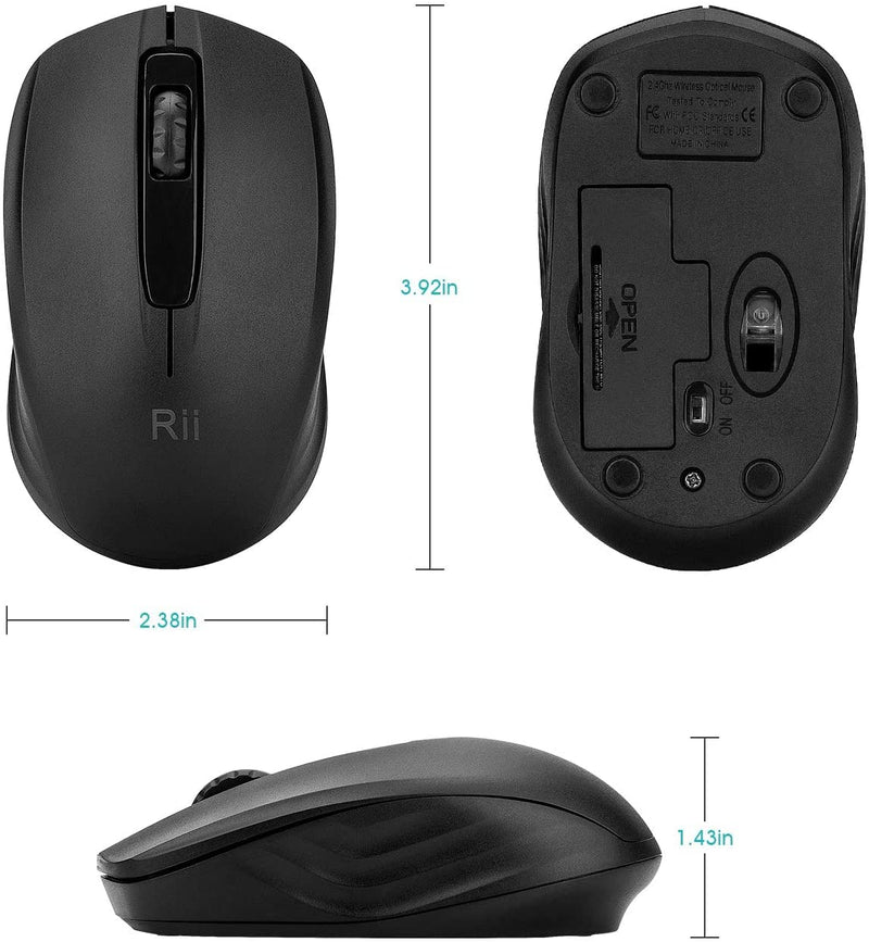 [Australia - AusPower] - Rii Wireless Mouse 1000 DPI for PC, Laptop, Windows,Office Included Wireless USB dongle (Black) Black 