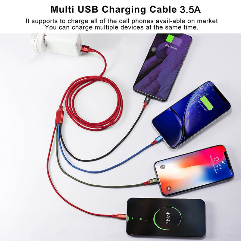 [Australia - AusPower] - Multi USB Charging Cable 3.5A, 2Pcs 6ft Minlu 4-in-1 Fast Charger Cord with Dual IP/USB-C/Micro-USB Port Adapter Compatible with Phone/Tablets/Samsung Galaxy/Google Pixel/Sony/LG/Huawei and More Red 