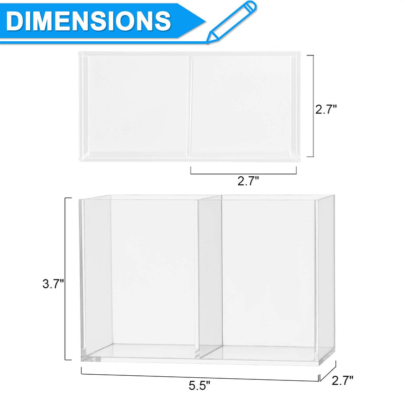 [Australia - AusPower] - Vitviti Acrylic Pen Holder, Clear Desk Organizer, Pencil Cup Holder for Desk with 4 Compartments, Desktop Stationery Organizer for Home/Office Storage/School/Art Supply, Set of 2 Clear C 