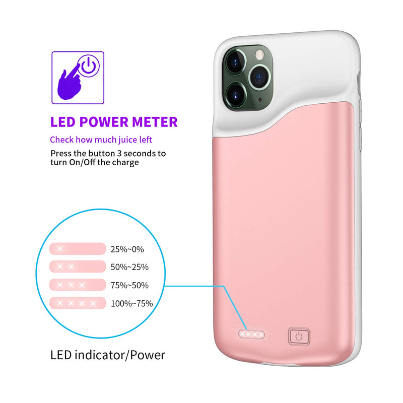 [Australia - AusPower] - Battery Case for iPhone 11 Pro Max, 6000mAh Portable Rechargeable Charging Case, Extended Battery Charger Case Backup Power Bank Cover Compatible with iPhone 11 Pro Max (6.5 inch), Rose Gold iPhone 11 Pro Max 6.5 inch 