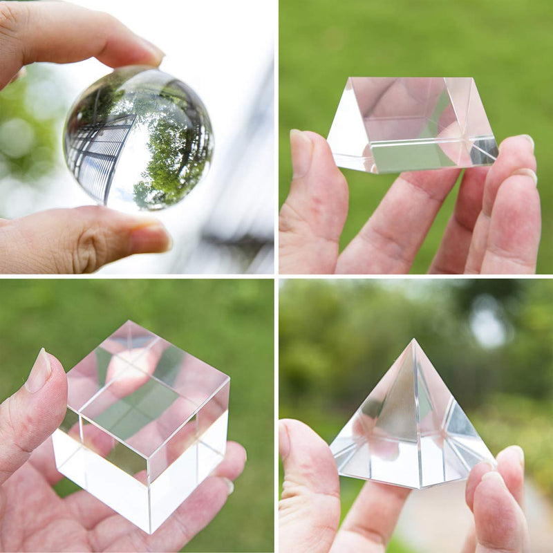 [Australia - AusPower] - 4 Pack Crystal Photography Prism Set, Include 50mm Crystal Ball, 50mm Crystal Cube, 50mm Triangular Prism, 50mm Optical Pyramid with Wiper Cloth and Box, Photography Accessory 
