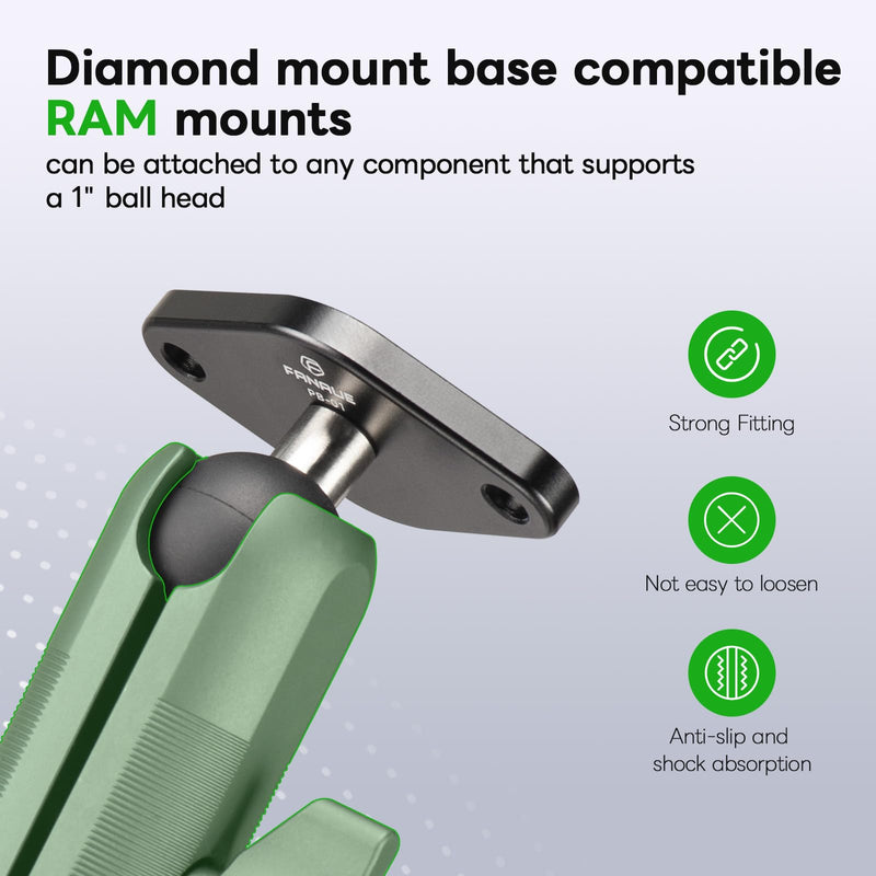 [Australia - AusPower] - FANAUE Diamond Mount Base Compatible RAM Mount B Size 1" Ball Double Socket Arm, Center Distance Between Two Mounting Holes is 1.912'', Meets Industry Standard AMPS Hole Pattern,Made of Aluminum Alloy 