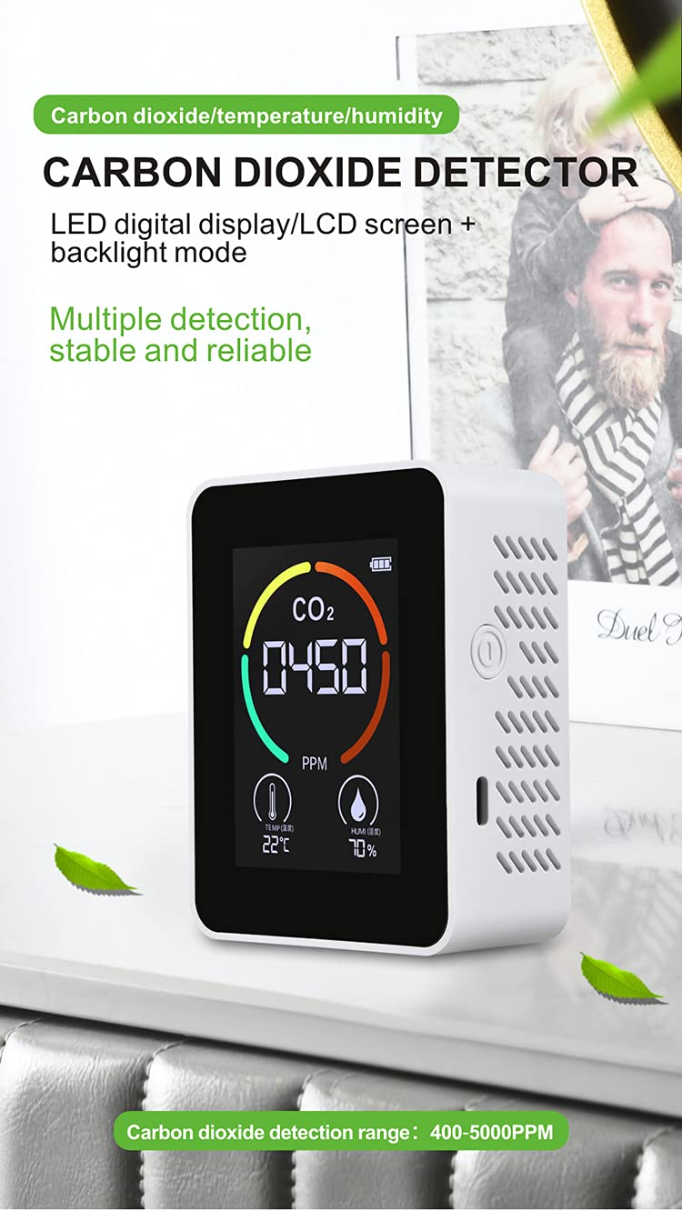 [Australia - AusPower] - Air Quality Monitor, 3-in-1 Combo CO2 Moisture Meter Pollution Meter, Sensor, Tester; Detect & Test Indoor Pollution, Carbon Dioxide Detector Temperature and Humidity Indoor 