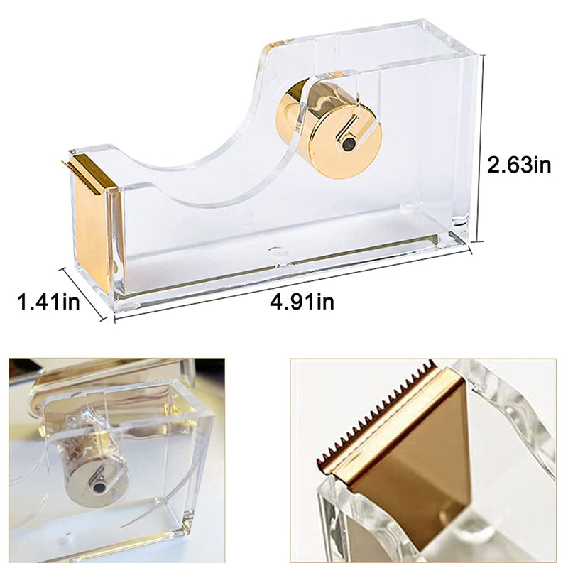 [Australia - AusPower] - Acrylic Gold Tape Dispenser Gold Desktop Stapler, Acrylic Office Supplies Includes Tape, 1000pcs Staples Desk Accessory Kit, Chic Office Stapler Tape Dispenser for Modern Design Office Desktop 