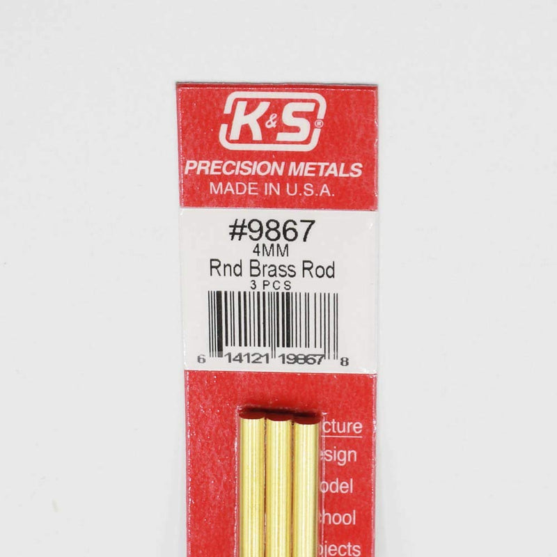 [Australia - AusPower] - K&S Precision Metals 9867 Round Brass Rod, 4mm Diameter X 300mm Long, 3 Pieces per Pack, Made in The USA 