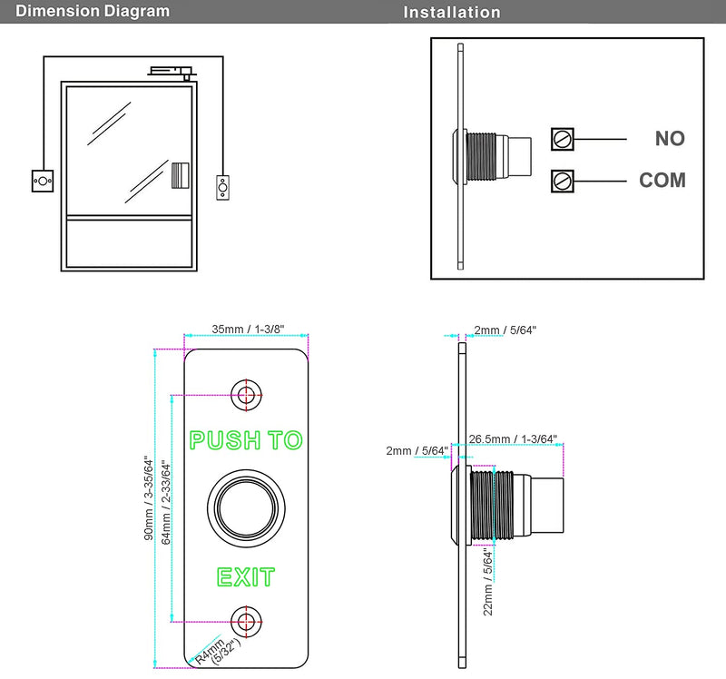 [Australia - AusPower] - UHPPOTE Momentary Push to Exit Button Switch NO/COM Output Stainless Steel Panel for Access Control Hollow Door 